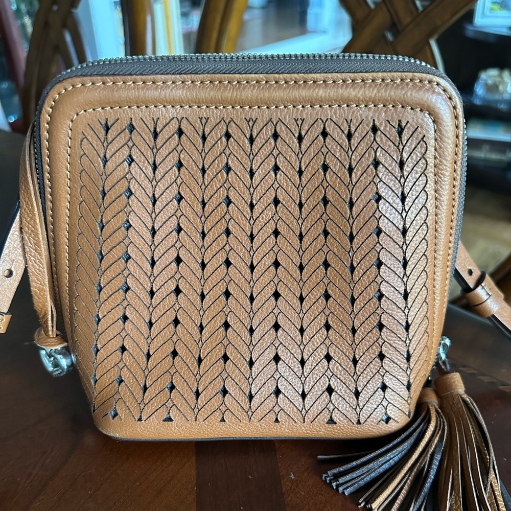 BRIGHTON FERRARA ANDRETTA LEATHER Crossbody Purse - Brown/Strap, Tassels & Charm - Picture 4 of 11